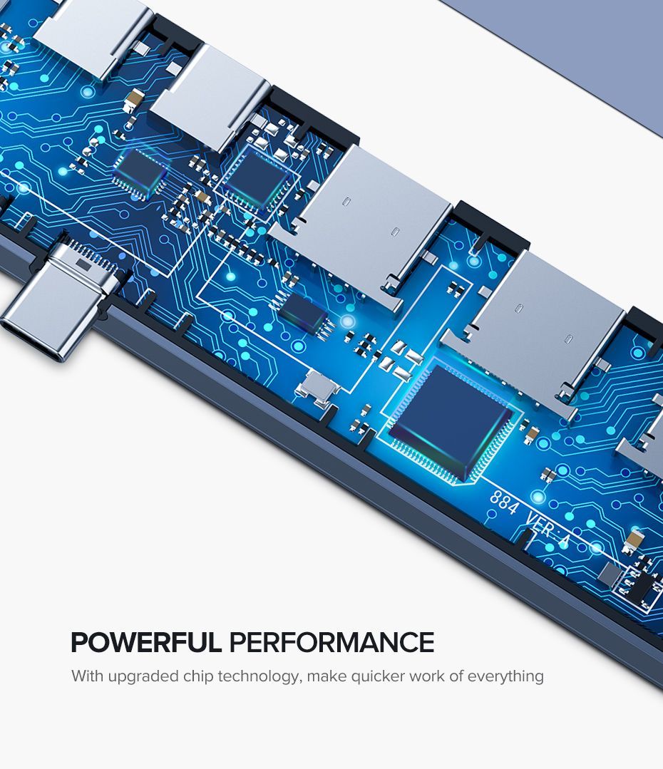 Ugreen 50963 Bộ chuyển đổi 2 TYPE C sang 3 USB 3.0 + HDMI + hỗ trợ 2 nguồn TYPE C CM206