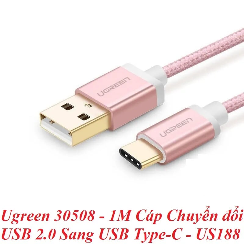 Ugreen 30508 1M màu Hồng Trắng Bộ chuyển đổi USB 2.0 sang USB-C US188