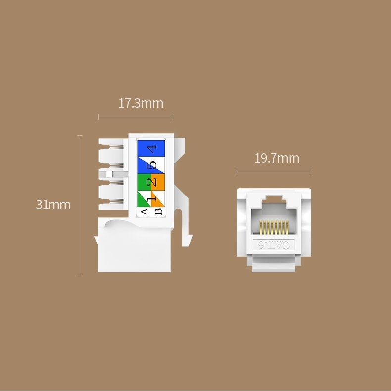 Ugreen 80178 cat6 Hạt nhấn mạng màu trắng Jack modulator gigabit LAN Ethernet 8P8C RJ45 1000 Mbps 568A-B NW143