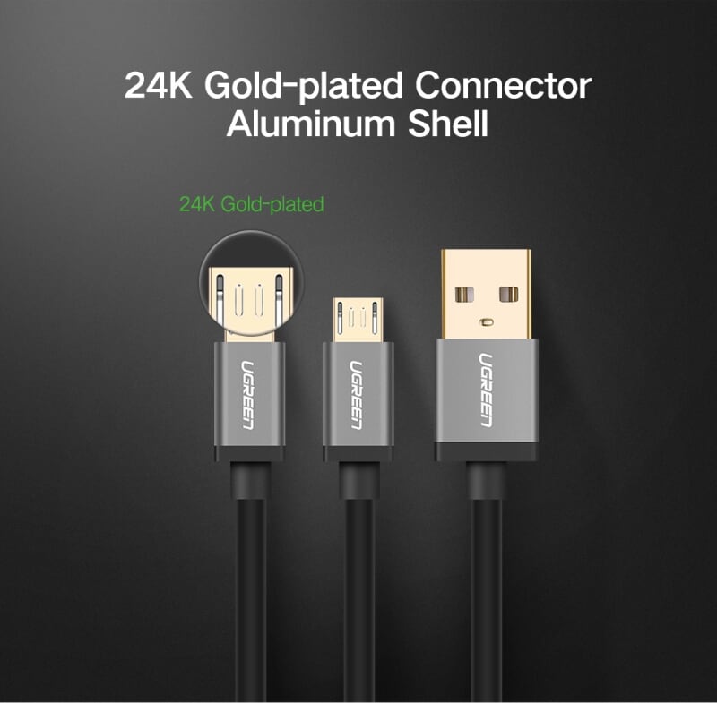 Ugreen 40347 0.5M màu Đen Cáp sạc truyền dữ liệu USB 2.0 sang 2 đầu MICRO USB cao cấp US196