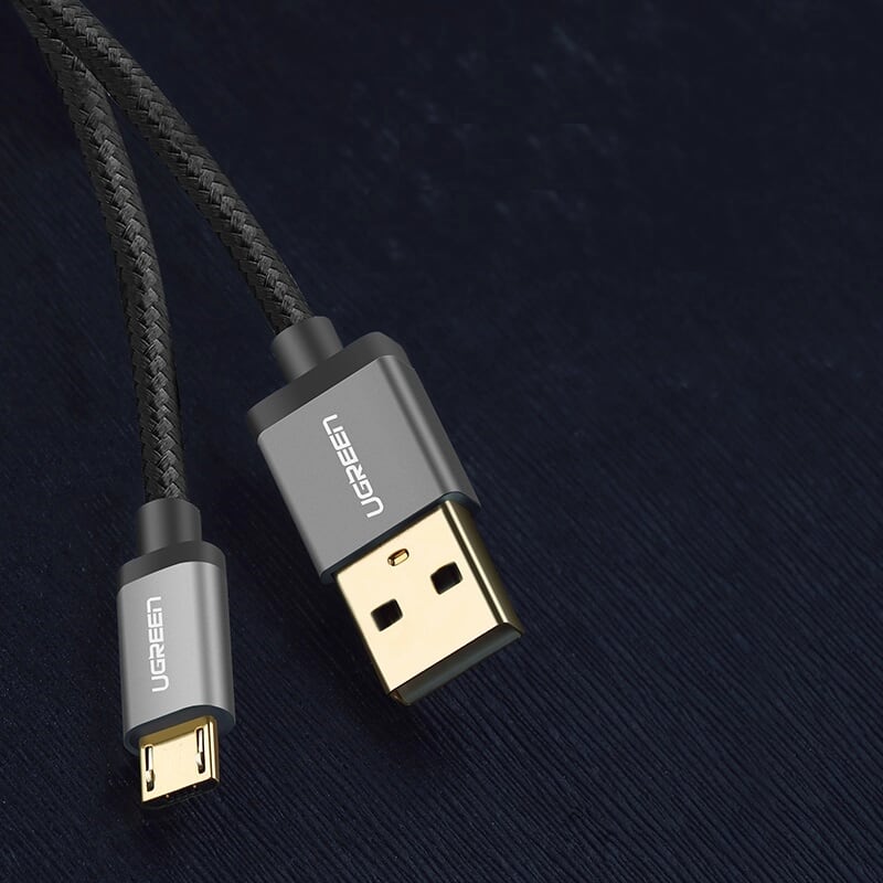 Ugreen 30495 0.25M màu Đen Cáp sạc truyền dữ liệu USB 2.0 sang MICRO USB đầu mạ vàng US134