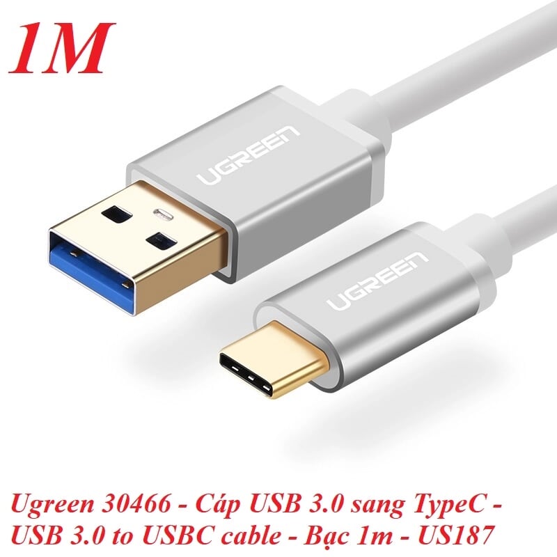 Ugreen 30466 1M màu Trắng Cáp USB TypeC sang USB 3.0 cao cấp US187