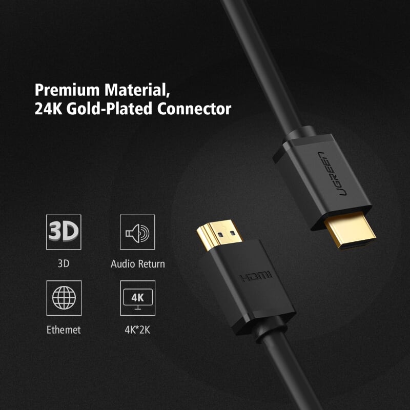 Ugreen 10178 8M màu Đen Cáp tín hiệu HDMI chuẩn 1.4 hỗ trợ phân giải 4K * 2K HD104