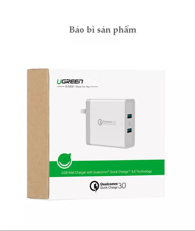 Ugreen 40715 36W màu Trắng Củ sạc nhanh 2 cổng USB chuẩn QC 3.0 CD161