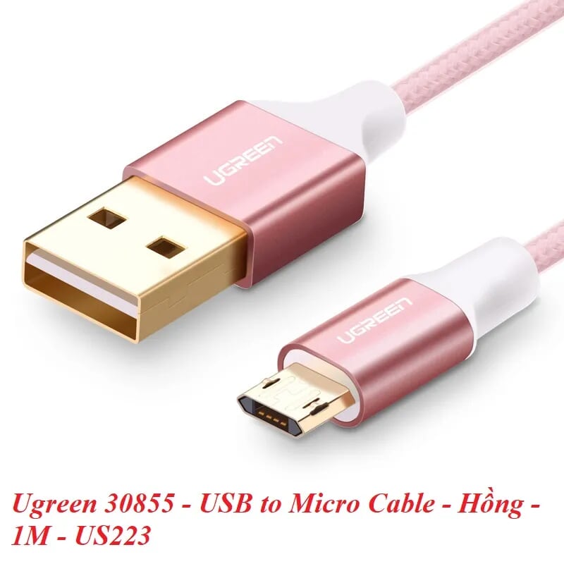 Ugreen 30855 1M màu Hồng Cáp sạc truyền dữ liệu USB 2.0 sang MICRO USB dây bọc nhựa PVC US223