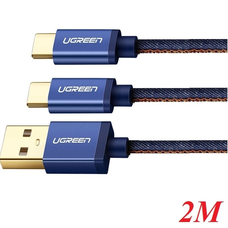 Ugreen 30574 2M màu xanh Cáp USB-A 2.0 sang Micro USB + USB-C US196