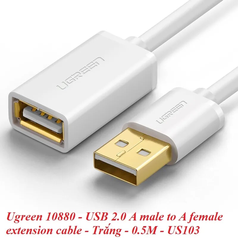 Ugreen 10880 0.5M màu Trắng Cáp tín hiệu nối dài USB 2.0 lõi thuần đồng US103