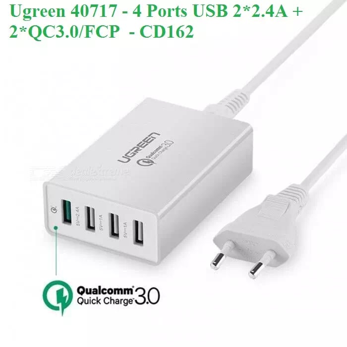 Ugreen 40717 60W màu Trắng Bộ sạc 4 cổng USB QC3.0 x2 + 2.4A x2 CD162