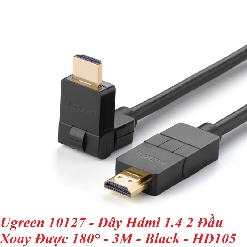 Ugreen 10127 3M màu đen Cáp tín hiệu HDMI đầu xoay 180 độ cao cấp HD105