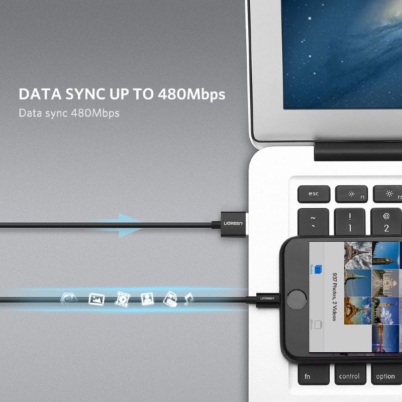 Ugreen 80822 1M màu đen cáp Lightning ra USB có chíp MFI chính hãng US155