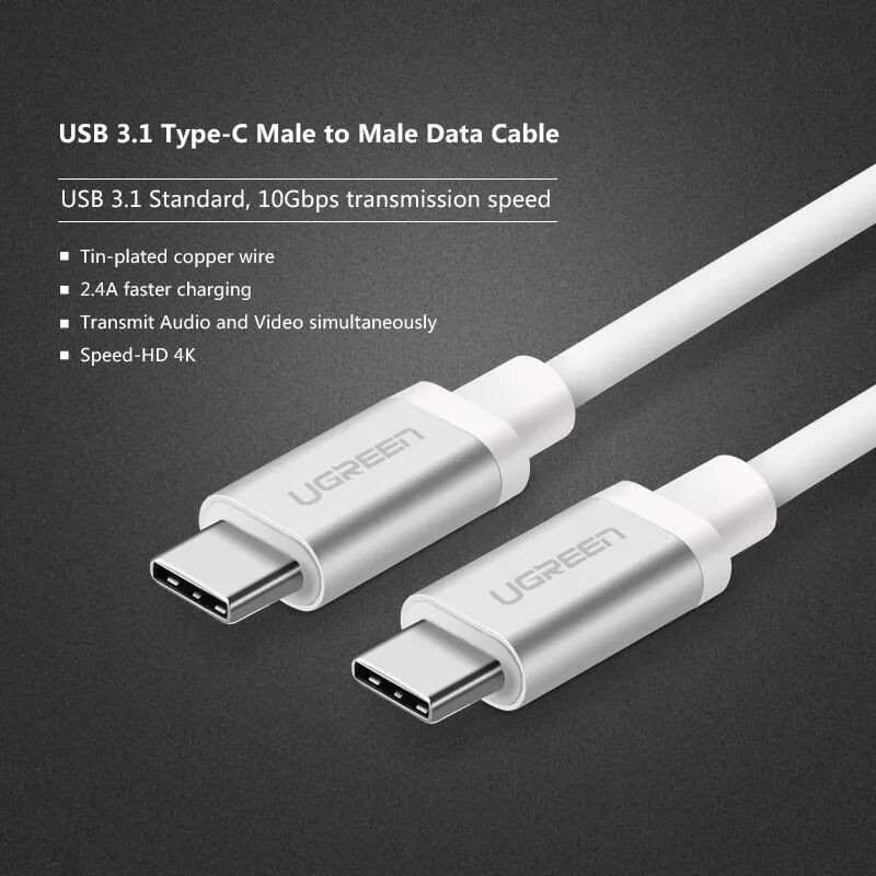 Ugreen 10681 1M màu bạc Dây USB Type-C truyền dữ liệu và sạc mạ Nikel đầu nhôm US161