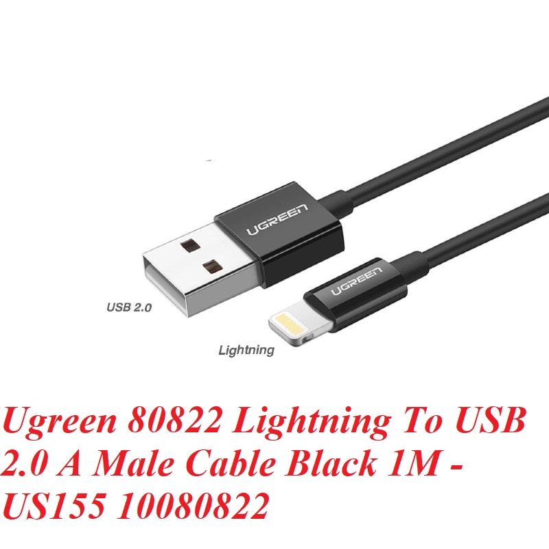 Ugreen 80822 1M màu đen cáp Lightning ra USB có chíp MFI chính hãng US155