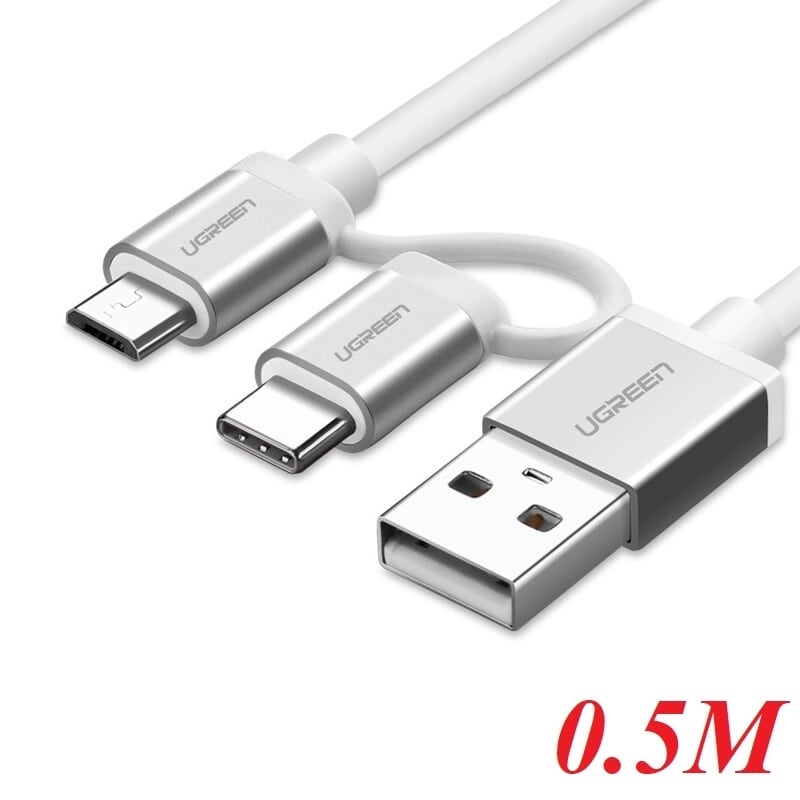 Ugreen 20871 0.5M màu trắng Dây USB 2.0 sang Type-C đầu nhôm US177