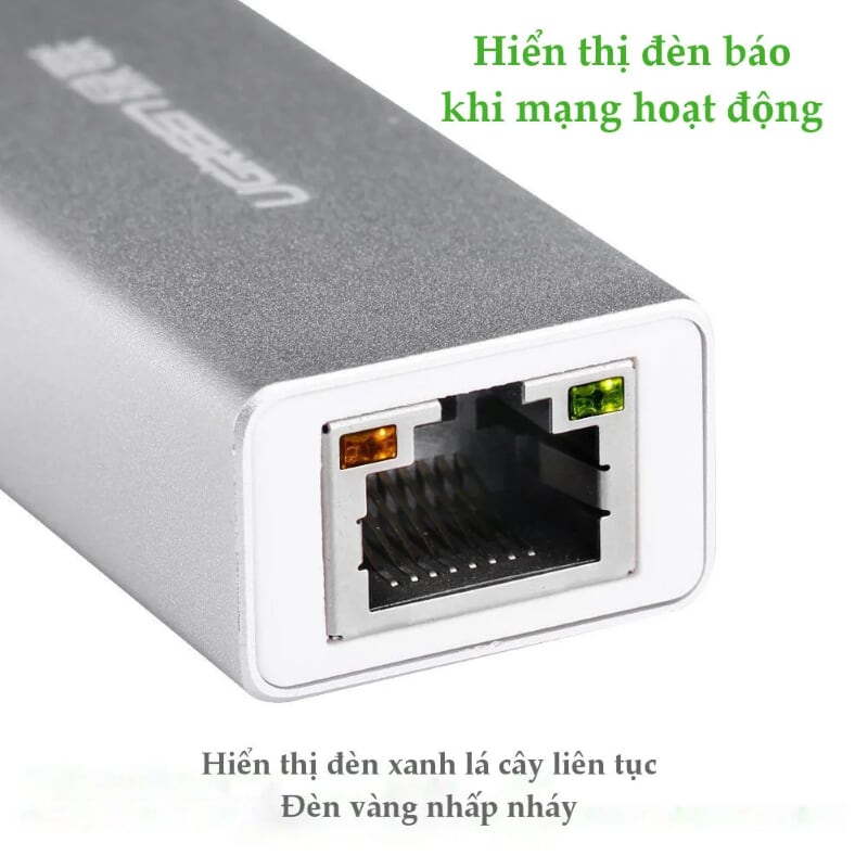 Ugreen 20257 15CM màu Bạc Cáp chuyển đổi USB 2.0 sang cổng LAN RJ45 tốc độ 100Mbps vỏ nhôm 20257