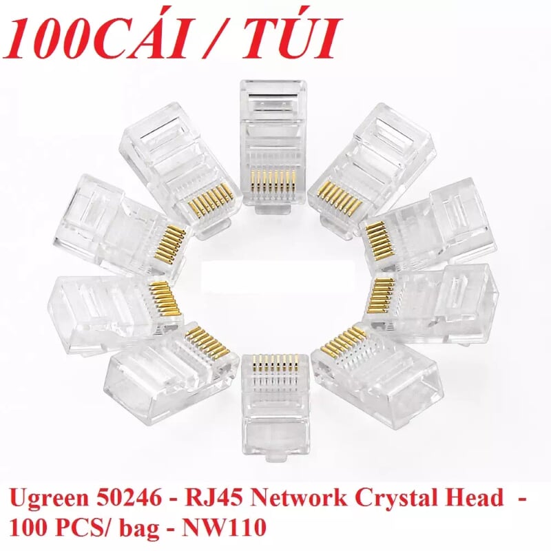 Ugreen 50246 Đầu bấm mạng RJ45 chuẩn Cat5e cao cấp mạ vàng NW110