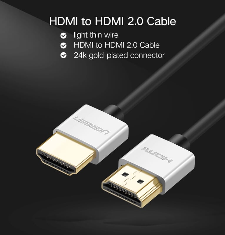 Ugreen 30479 3M màu Bạc Cáp tín hiệu HDMI chuẩn 2.0 sợi siêu nhỏ cao cấp HD117