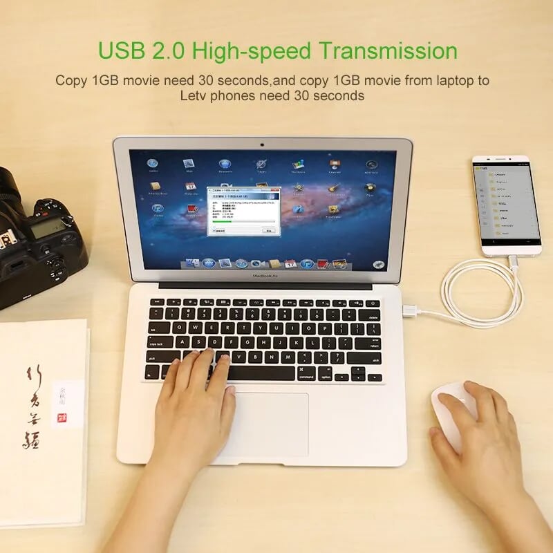 Ugreen 30509 1.5M màu hồng Bộ chuyển đổi USB 2.0 sang USB-C US188