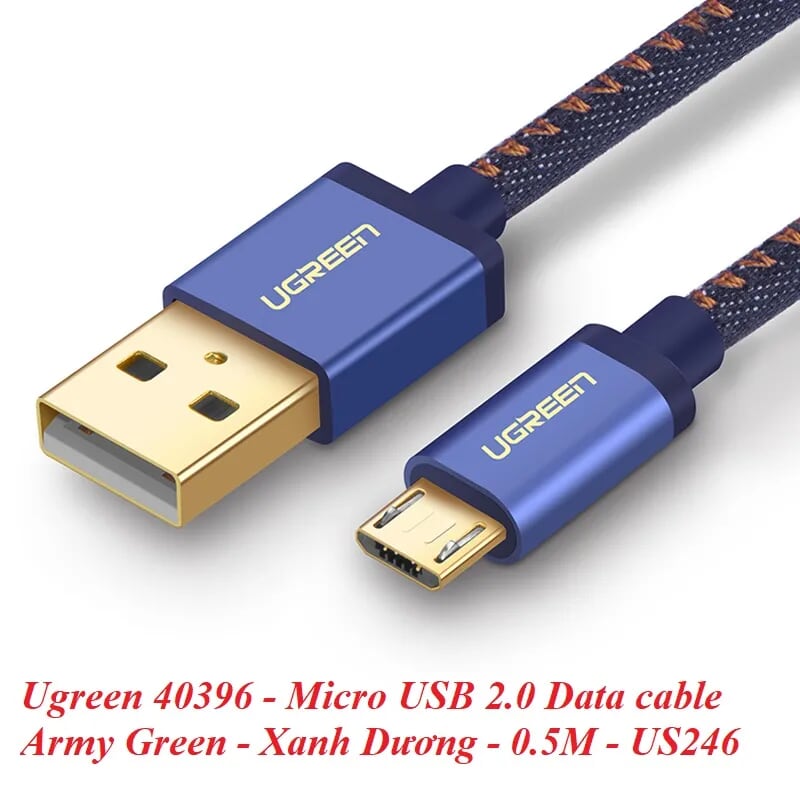 Ugreen 40396 0.5M màu Xanh dương Cáp sạc truyền dữ liệu USB 2.0 sang MICRO USB dây bọc lưới US246