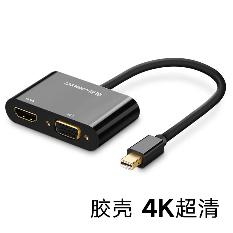 Ugreen 40365 Màu Đen Bộ chuyển đổi Mini DP sang HDMI + VGA hỗ trợ phân giải 4K MD108