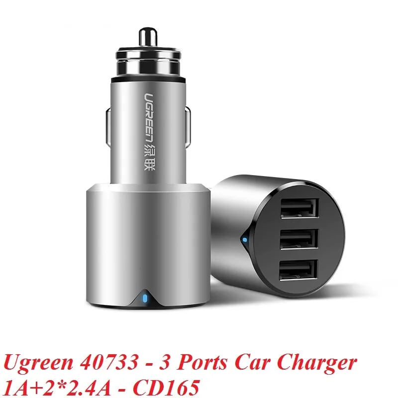 Ugreen 40733 29W màu Bạc Bộ sạc ô tô 3 cổng USB cao cấp CD165