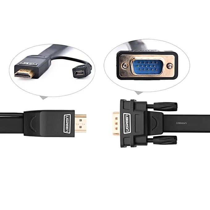 Ugreen 40267 1.5M màu Đen Cáp chuyển đỗi HDMI sang VGA kèm cổng trợ nguồn Micro USB MM101