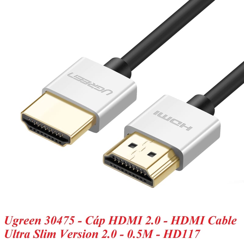 Ugreen 30475 0.5M màu Bạc Cáp tín hiệu HDMI chuẩn 2.0 sợi siêu nhỏ cao cấp HD117