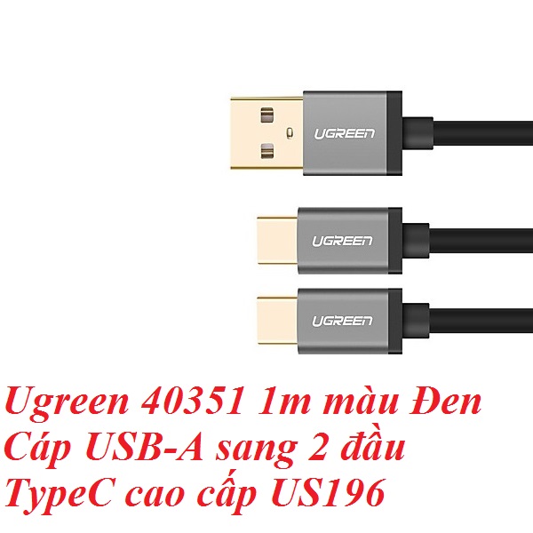 Ugreen 40351 1m màu Đen Cáp USB-A sang 2 đầu TypeC cao cấp US196