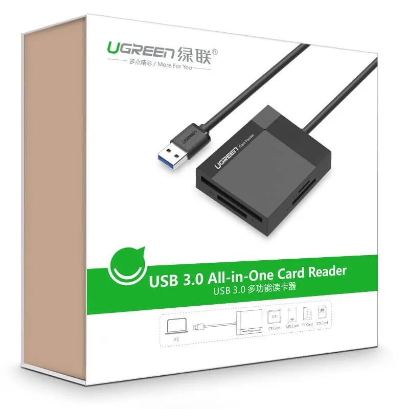 Ugreen 30231 1M màu Đen Đầu đọc thẻ USB 3.0 sang SD + TF + CF + MS cao cấp 30231