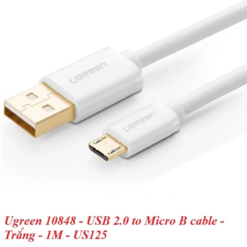 Ugreen 10848 1M màu Trắng Cáp sạc truyền dữ liệu USB 2.0 sang MICRO USB lõi đồng US125