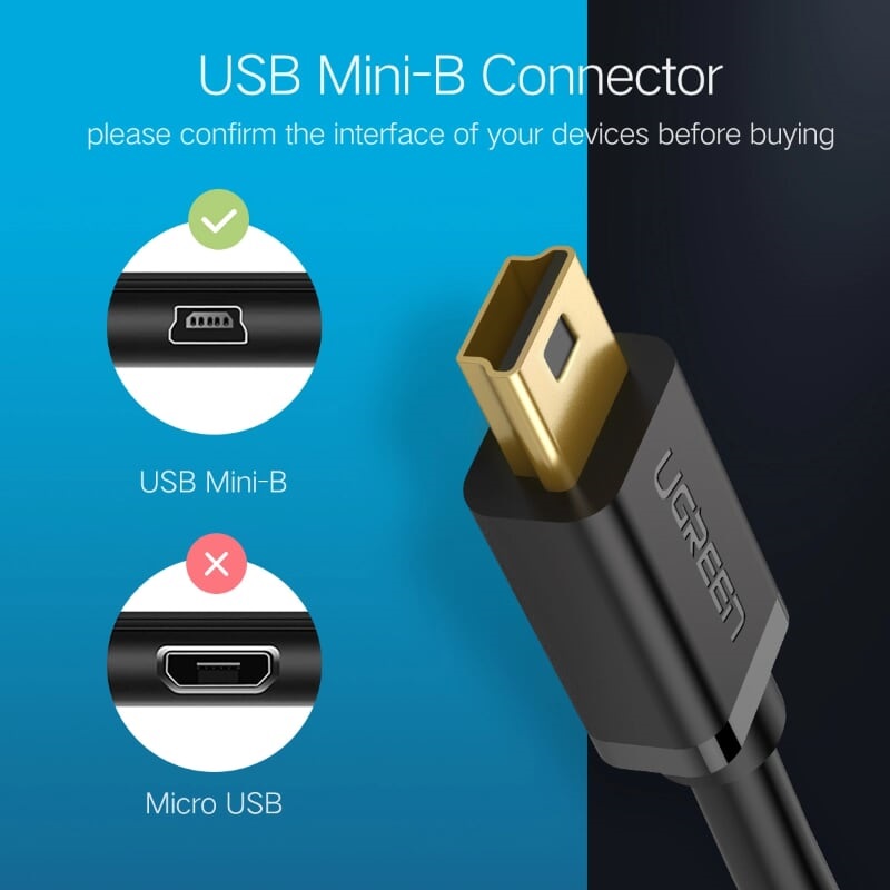 Ugreen 30472 2M màu Đen Cáp sạc truyền dữ liệu USB 2.0 sang MINI USB đầu mạ vàng US132