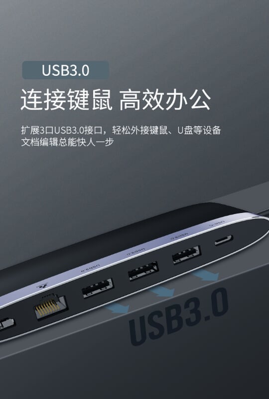 Ugreen 50989 Bộ chuyển đổi TYPE C sang 3 USB 3.0 + HDMI + LAN + nguồn TYPE C CM222