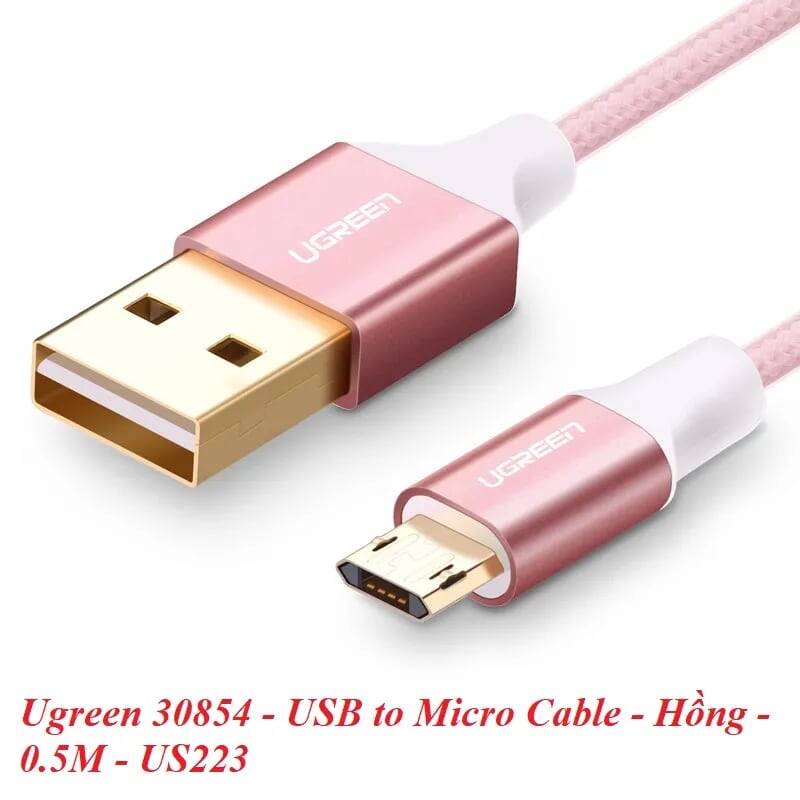 Ugreen 30854 0.5M màu Hồng Cáp sạc truyền dữ liệu USB 2.0 sang MICRO USB dây bọc nhựa PVC US223