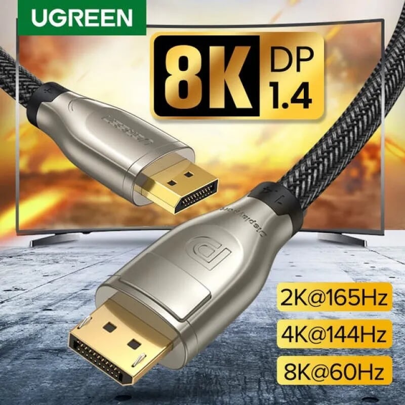 Ugreen 60843 2m cáp dp ra displayport 1.4 version hợp kim bọc lưới chống nhiễu màu đen DP112