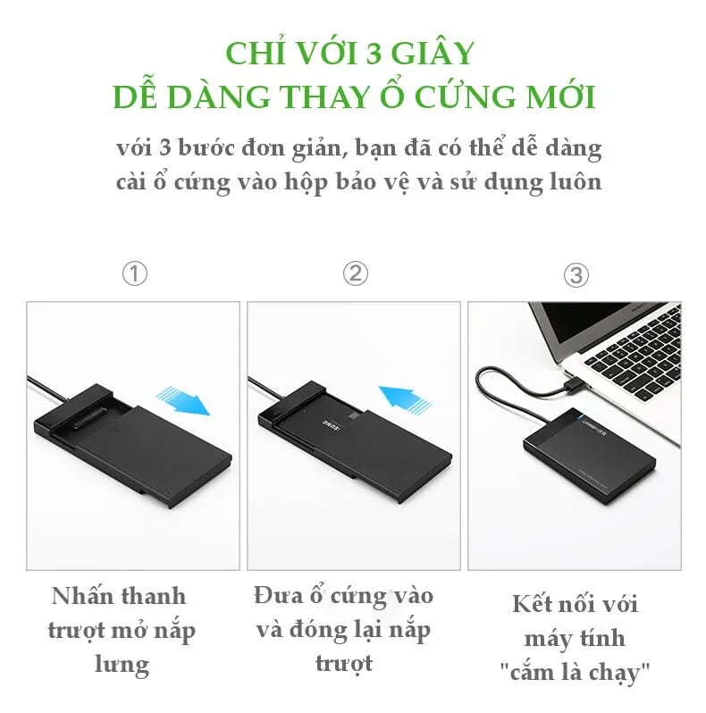 Ugreen 30848 30CM màu Đen Hộp đựng ổ cứng 2.5 chuẩn SATA US221