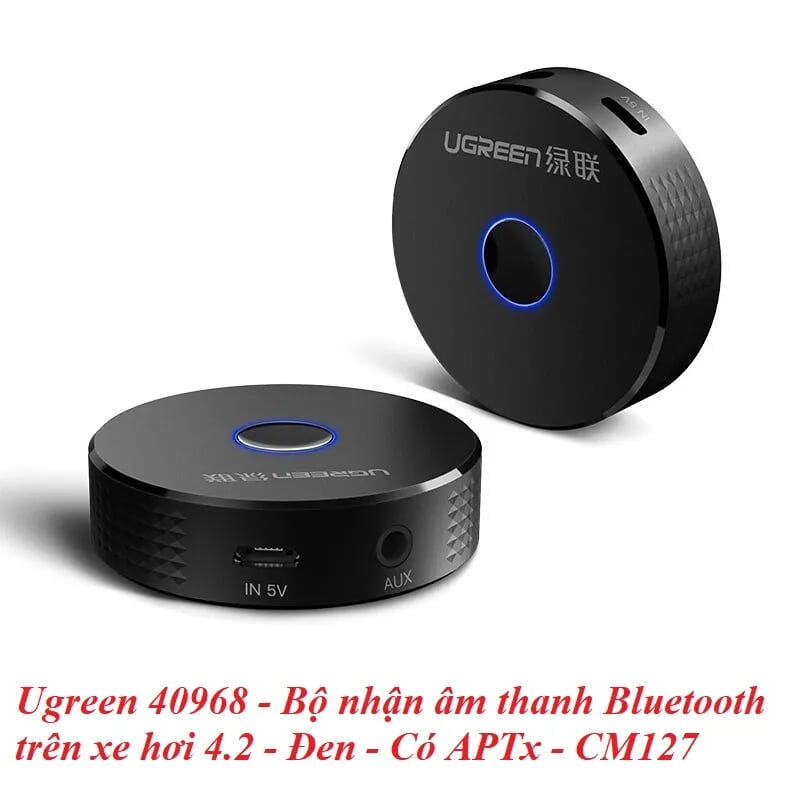 Ugreen 40968 BT 4.2 màu Đen Bộ nhận âm thanh Bluetooth trên xe hơi hỗ trợ APTX CM127