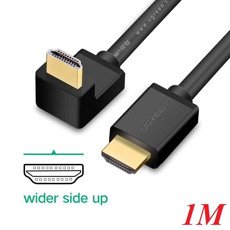 Ugreen 10172 1M màu Đen Cáp tín hiệu HDMI chuẩn 1.4 đầu bẻ góc 90 độ HD103