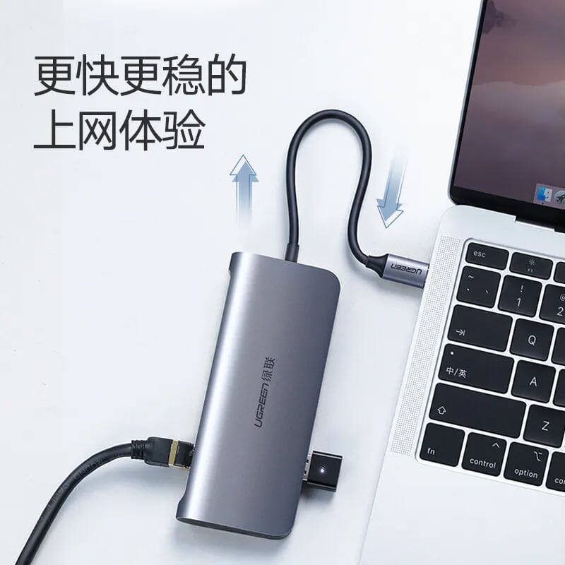 Ugreen 60557 Bộ chuyển đổi TYPE C sang 3 USB 3.0 + HDMI + VGA + LAN + nguồn TYPE C CM256