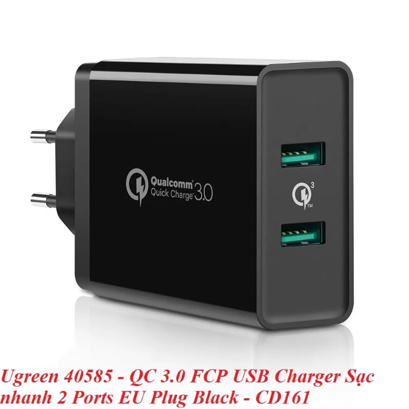 Ugreen 40585 Màu Đen Củ sạc nhanh QC 3.0 hỗ trợ 2 cổng USB CD161