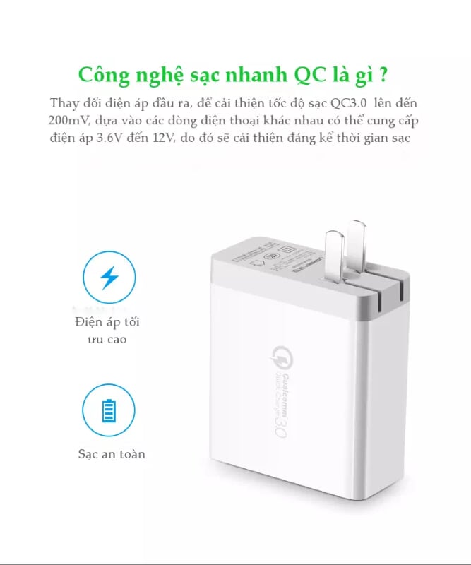 Ugreen 40713 30W màu Trắng Củ sạc nhanh 2 cổng USB chuẩn QC 3.0 + 2.4A CD132