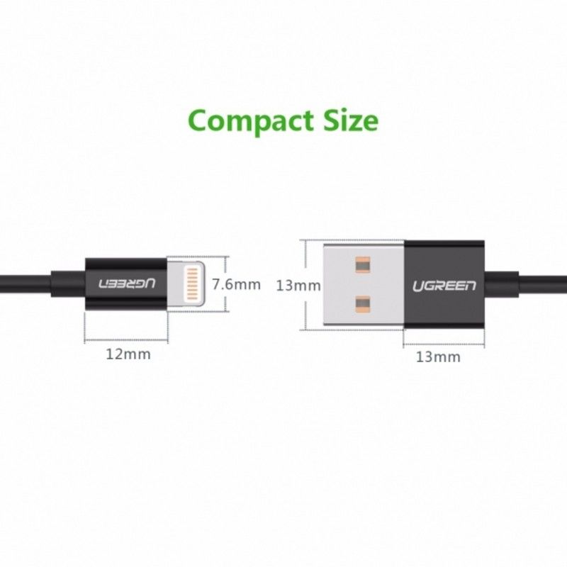 Ugreen 80823 2M màu đen cáp Lightning ra USB có chíp MFI chính hãng US155