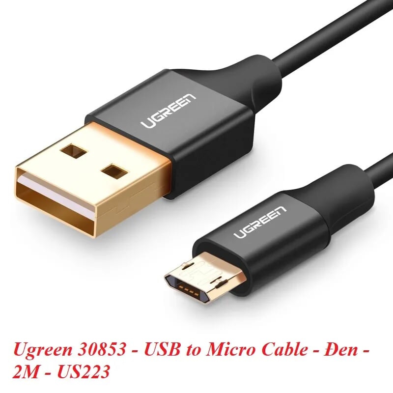 Ugreen 30853 2M màu Đen Cáp sạc truyền dữ liệu USB 2.0 sang MICRO USB dây bọc nhựa PVC US223