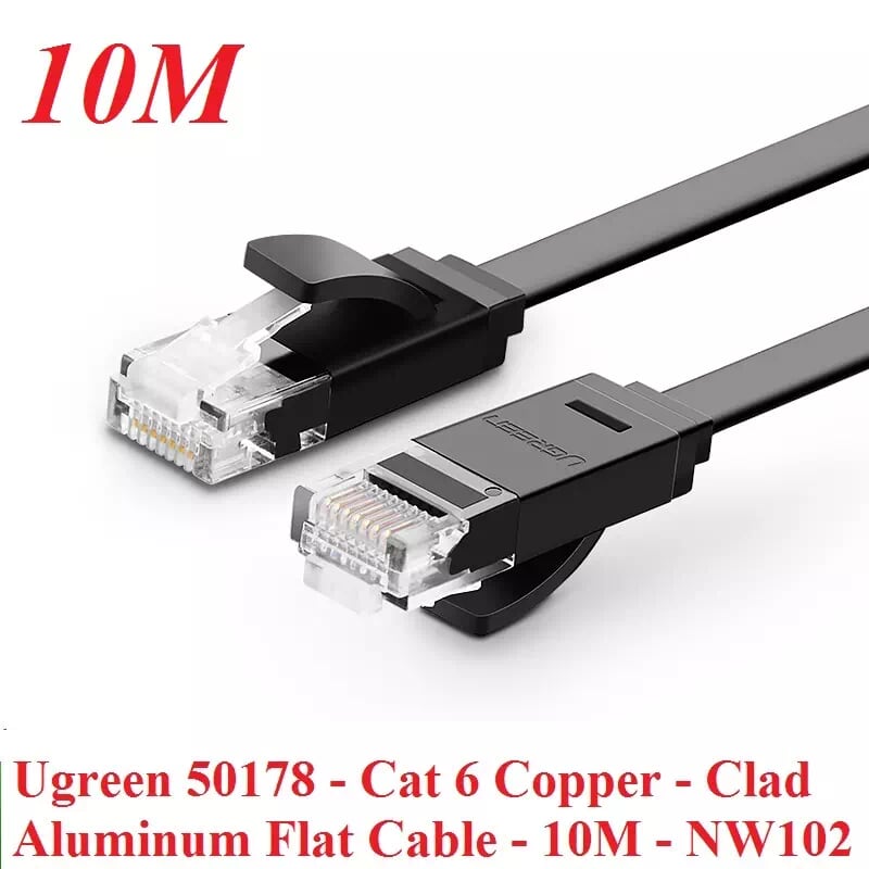 Ugreen 50178 10M màu Đen Cáp mạng LAN CAT6 dây dẹt NW102