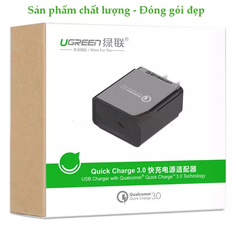 Ugreen 20838 30W màu Đen Củ sạc nhanh cổng USB chuẩn QC 3.0 CD122