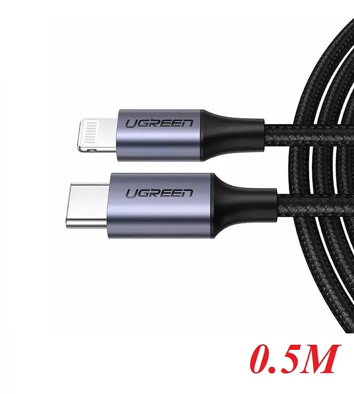 Ugreen 60757 0.5m cáp usb type c ra apple lightning bọc nhôm chống nhiễu màu đen US304