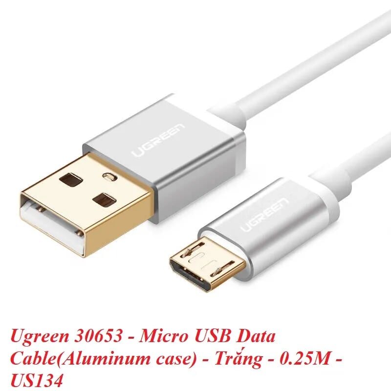 Ugreen 30653 0.25M màu Trắng Cáp sạc truyền dữ liệu USB 2.0 sang MICRO USB đầu mạ vàng US134