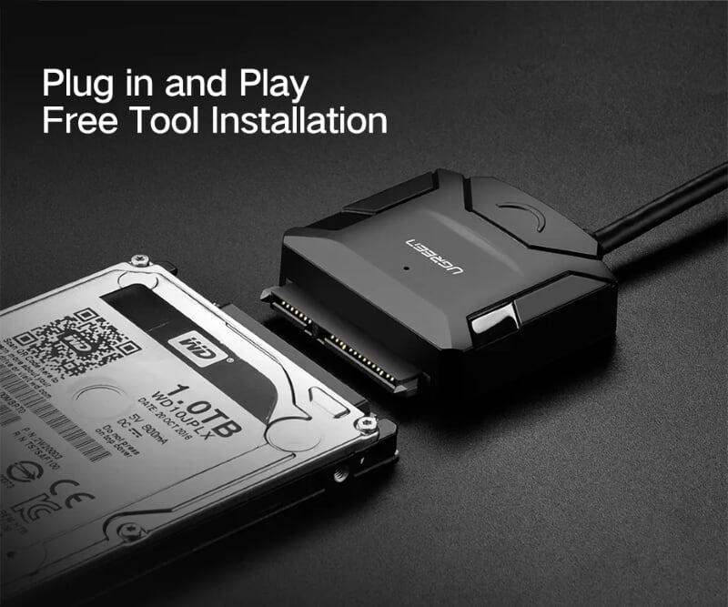 Ugreen 20215 25CM màu Đen Bộ chuyển đổi USB 2.0 sang SATA ổ cứng hỗ trợ nguồn CR108