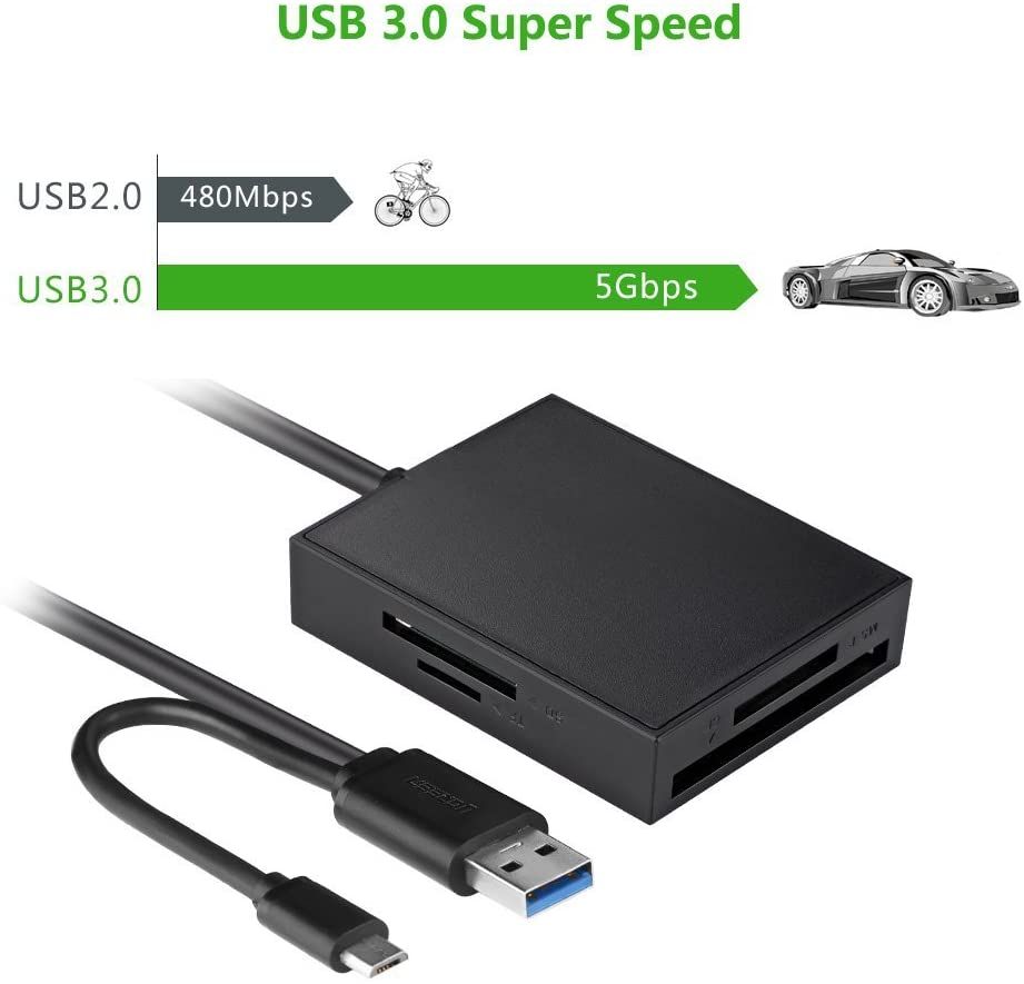 Ugreen 30334 1M màu đen đầu đọc thẻ USB 3.0 All in One có OTG cổng micro cho android CR125