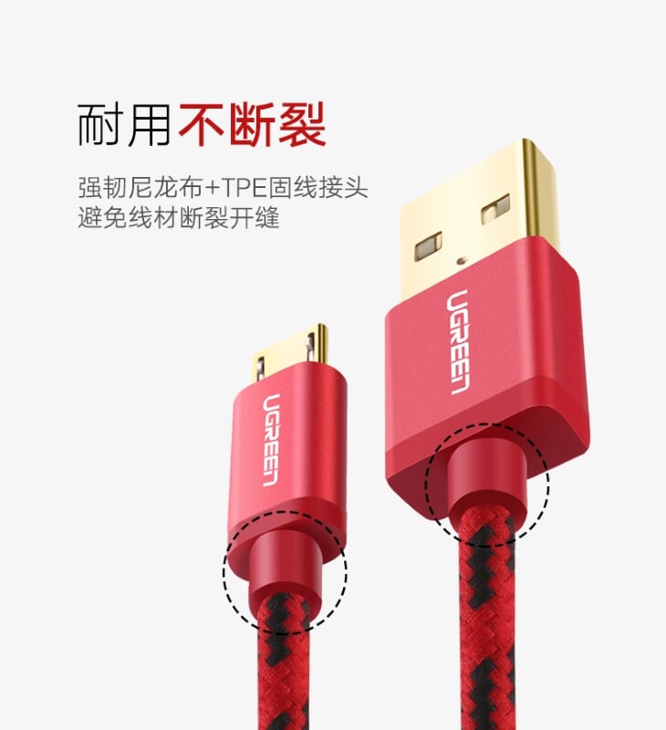 Ugreen 40398 1.5M màu Xanh dương Cáp sạc truyền dữ liệu USB 2.0 sang MICRO USB dây bọc lưới US246