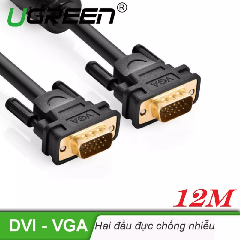 Ugreen 11642 12M màu Đen Cáp tín hiệu 2 đầu VGA VG101