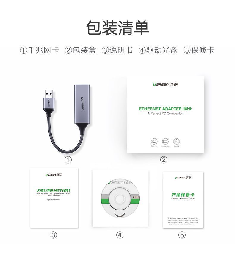 Ugreen 50921 10CM màu xám card mạng USB 2.0 ra RJ45 10/100Mbps CM209